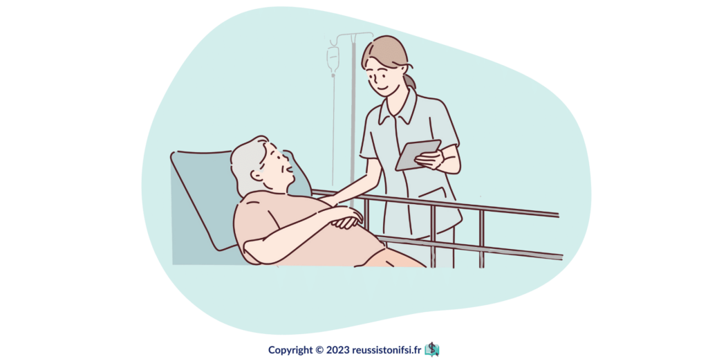 infographie - infirmière s'occupant d'une patiente en SMR gériatrique