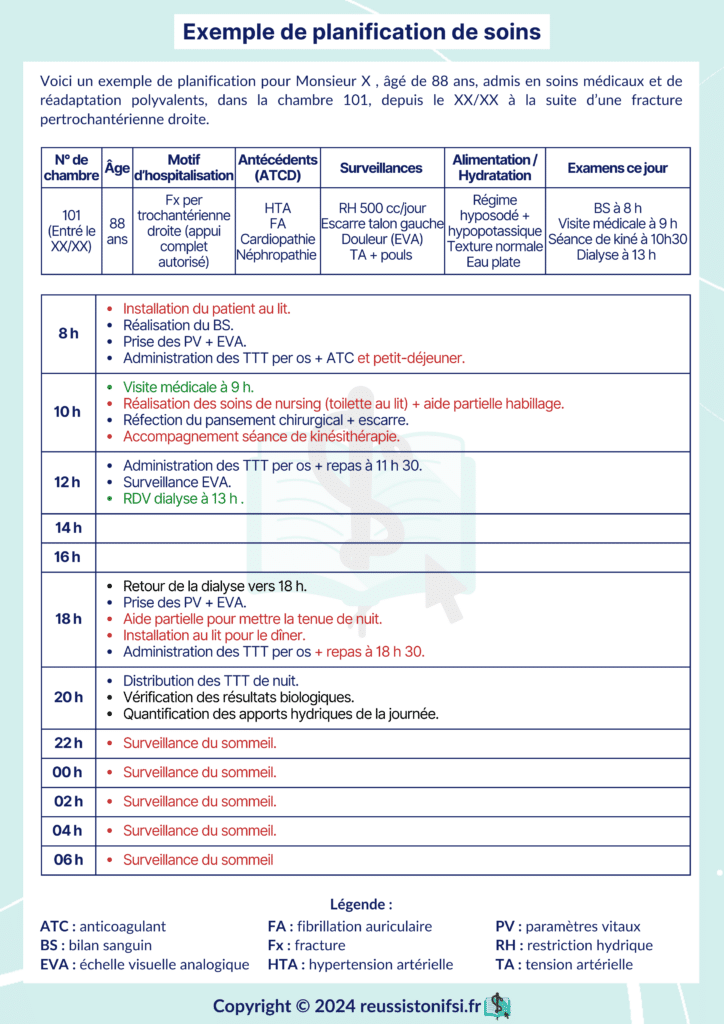 Infographie - Exemple d'une planification de soins
