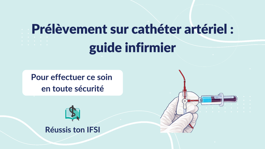 Prélèvement sanguin sur cathéter artériel avec seringue et robinet trois voies manipulé par un soignant pour analyse biologique