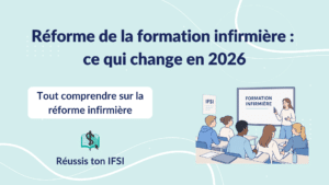 Réforme de la formation infirmière 2026 présentée avec des étudiants en IFSI lors d'un cours pédagogique.