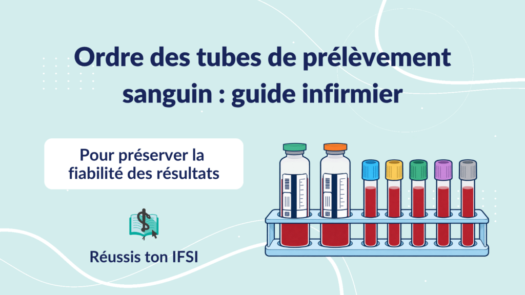Ordre des tubes de prélèvement sanguin : couverture du guide infirmier présentant flacons et tubes colorés.
