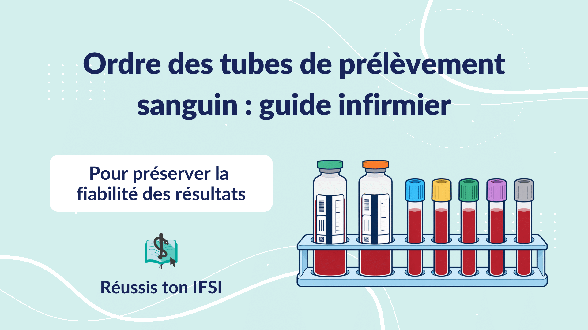 Ordre des tubes de prélèvement sanguin : couverture du guide infirmier présentant flacons et tubes colorés.