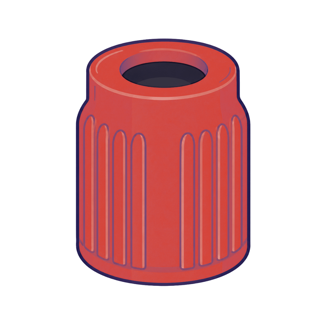 Tube rouge de prélèvement sanguin, représenté par son bouchon pour identifier visuellement le tube sec.
